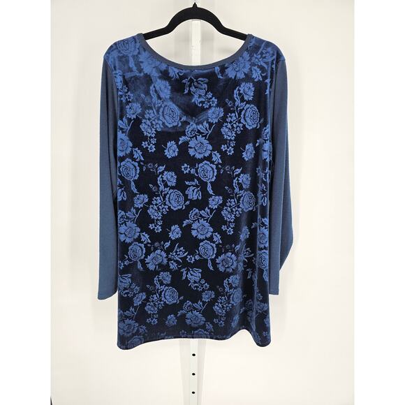 NWT DG2 Women's Blue Round Neck Hi-Low Hem Velvet Knit Mixed Top Size 1X - Picture 5 of 5